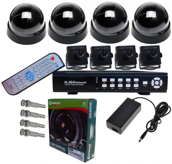 Kit Cftv Dvr Stand Alone 4 Canais 4 Mini Cameras Cabo Topseg